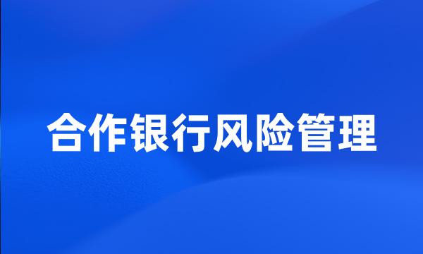 合作银行风险管理