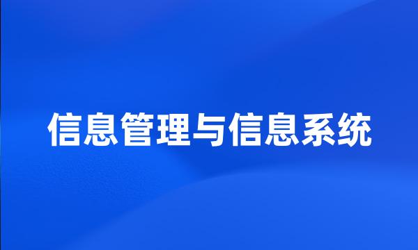 信息管理与信息系统